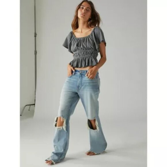 Lucky Brand Tops - LUCKY BRAND  Lace-Up Back Knit Peplum Top Sz XL